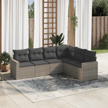 Set mobilier grădină cu perne, 6 piese, gri, poliratan - Img 1