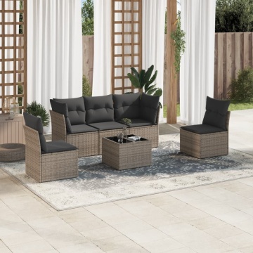 Set mobilier grădină cu perne, 6 piese, gri, poliratan - Img 1