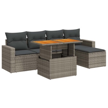 Set mobilier grădină cu perne, 6 piese, gri, poliratan - Img 2