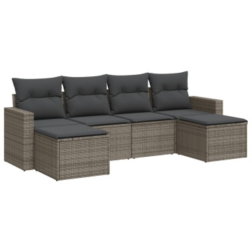 Set mobilier grădină cu perne, 6 piese, gri, poliratan - Img 2