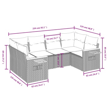 Set mobilier grădină cu perne, 6 piese, gri, poliratan - Img 3