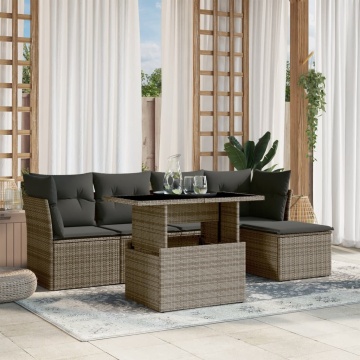 Set mobilier grădină cu perne, 6 piese, gri, poliratan - Img 1