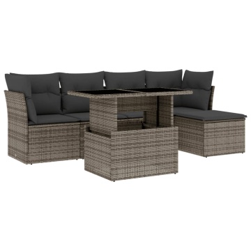 Set mobilier grădină cu perne, 6 piese, gri, poliratan - Img 2