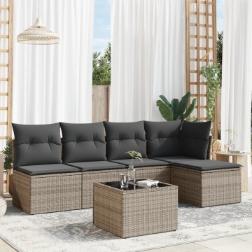 Set mobilier grădină cu perne, 6 piese, gri, poliratan - Img 1