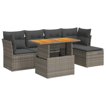 Set mobilier grădină cu perne, 6 piese, gri, poliratan - Img 2