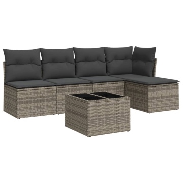 Set mobilier grădină cu perne, 6 piese, gri, poliratan - Img 2