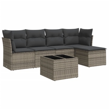 Set mobilier grădină cu perne, 6 piese, gri, poliratan - Img 2