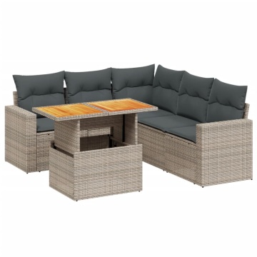 Set mobilier grădină cu perne, 6 piese, gri, poliratan - Img 2