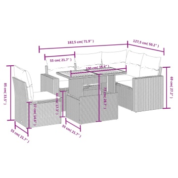Set mobilier grădină cu perne, 6 piese, gri, poliratan - Img 3