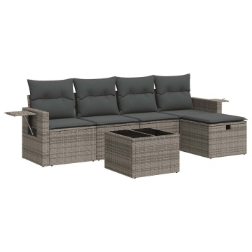 Set mobilier grădină cu perne, 6 piese, gri, poliratan - Img 2