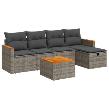 Set mobilier grădină cu perne, 6 piese, gri, poliratan - Img 2