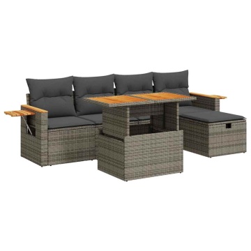 Set mobilier grădină cu perne, 6 piese, gri, poliratan - Img 2
