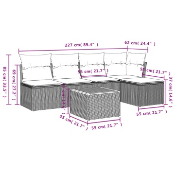 Set mobilier grădină cu perne, 6 piese, gri, poliratan - Img 6