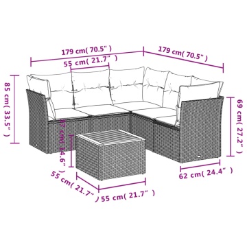 Set mobilier grădină cu perne, 6 piese, gri, poliratan - Img 6