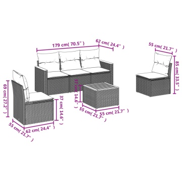 Set mobilier grădină cu perne, 6 piese, gri, poliratan - Img 6