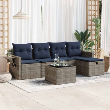 Set mobilier grădină cu perne, 6 piese, gri, poliratan - Img 1