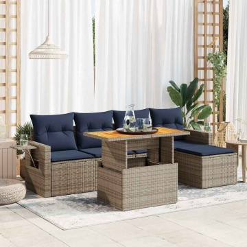 Set mobilier grădină cu perne, 6 piese, gri, poliratan - Img 1
