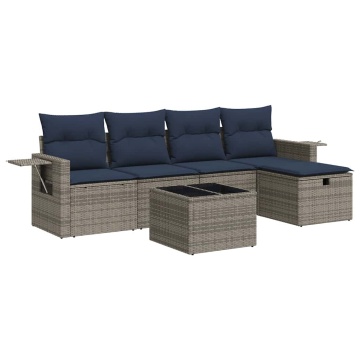 Set mobilier grădină cu perne, 6 piese, gri, poliratan - Img 2
