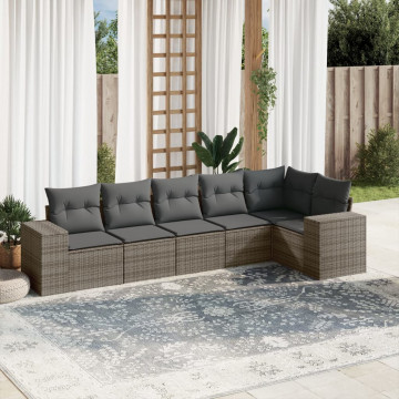 Set mobilier grădină cu perne, 6 piese, gri, poliratan - Img 1