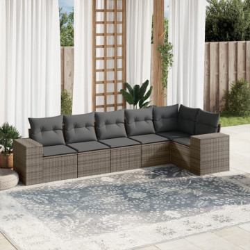 Set mobilier grădină cu perne, 6 piese, gri, poliratan - Img 1