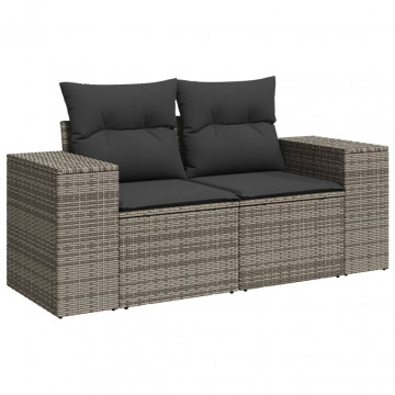 Set mobilier grădină cu perne, 6 piese, gri, poliratan - Img 3