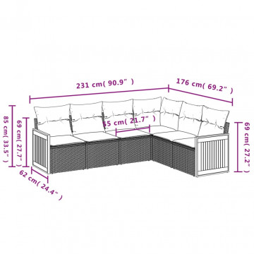 Set mobilier grădină cu perne, 6 piese, gri, poliratan - Img 3