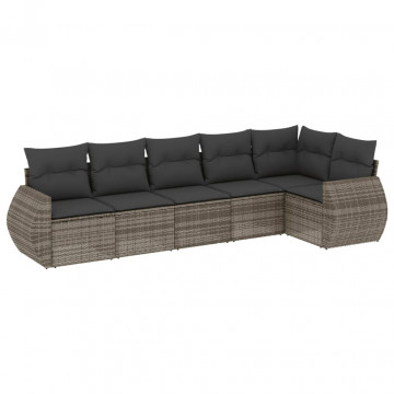 Set mobilier grădină cu perne, 6 piese, gri, poliratan - Img 2