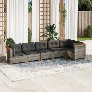 Set mobilier grădină cu perne, 6 piese, gri, poliratan - Img 1