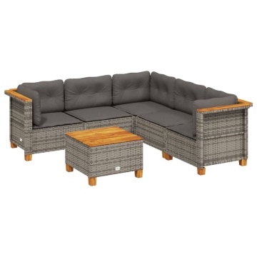 Set mobilier grădină cu perne, 6 piese, gri, poliratan - Img 2
