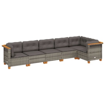 Set mobilier grădină cu perne, 6 piese, gri, poliratan - Img 2