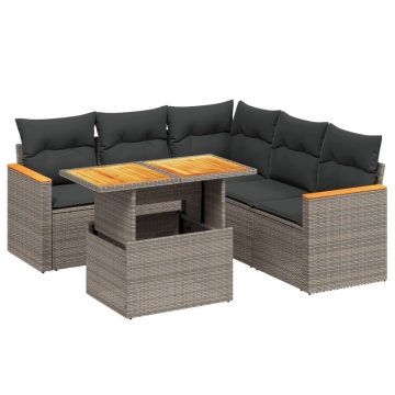 Set mobilier grădină cu perne, 6 piese, gri, poliratan - Img 2