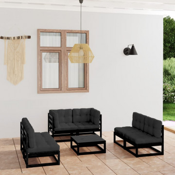 Set mobilier grădină cu perne, 7 piese, lemn masiv pin - Img 1