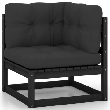 Set mobilier grădină cu perne, 7 piese, negru, lemn masiv pin - Img 4