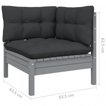 Set mobilier grădină cu perne, 8 piese, gri, lemn masiv pin - Img 6