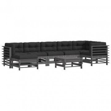 Set mobilier grădină cu perne, 8 piese, gri, lemn masiv - Img 2