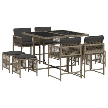 Set mobilier grădină cu perne, 9 piese, gri, poliratan - Img 2