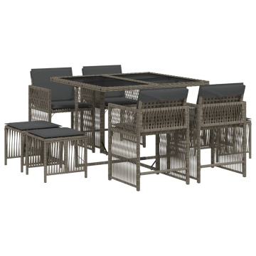 Set mobilier grădină cu perne, 9 piese, gri, poliratan - Img 2