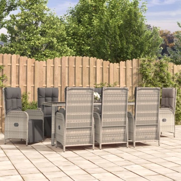 Set mobilier grădină cu perne, 9 piese, gri, poliratan - Img 1