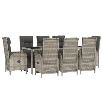 Set mobilier grădină cu perne, 9 piese, gri, poliratan - Img 3