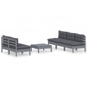 Set mobilier grădină cu perne antracit, 6 piese, lemn masiv pin - Img 2