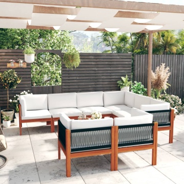 Set mobilier grădină cu perne crem, 10 piese, lemn masiv acacia - Img 1