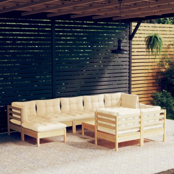 Set mobilier grădină cu perne crem, 10 piese, lemn masiv de pin - Img 1