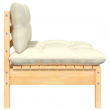 Set mobilier grădină cu perne crem, 3 piese, lemn masiv de pin - Img 4