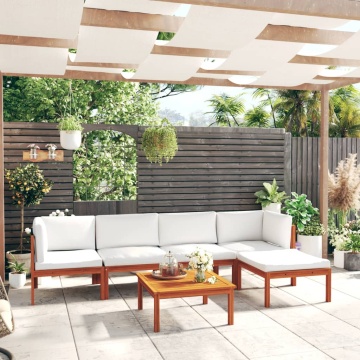 Set mobilier grădină cu perne, crem, 6 piese, lemn masiv acacia - Img 1