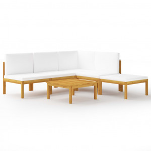 Set mobilier grădină cu perne, crem, 6 piese, lemn masiv acacia - Img 1