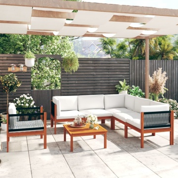 Set mobilier grădină cu perne, crem, 7 piese, lemn masiv acacia - Img 1