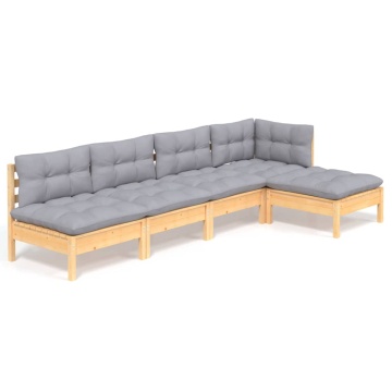 Set mobilier grădină cu perne gri, 5 piese, lemn masiv de pin - Img 2