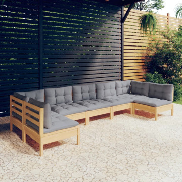 Set mobilier grădină cu perne gri, 7 piese, lemn masiv de pin - Img 1
