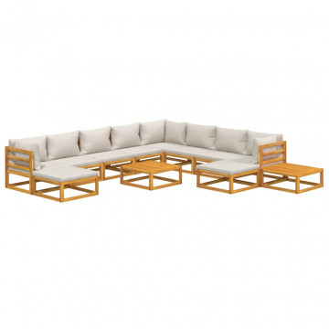 Set mobilier grădină cu perne gri deschis, 12 piese, lemn tec - Img 3