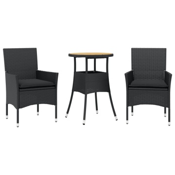 Set mobilier grădină perne 3 piese negru poliratan/lemn acacia - Img 2